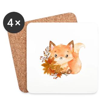Kleiner Fuchs mit Herbstblättern Waldtiere Natur - Untersetzer (4er-Set) - Weiß - Vorne