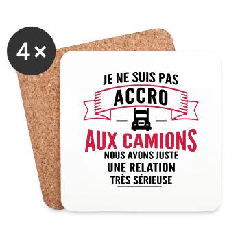 accro a mon camion / humour routier / camionneur - Dessous de verre (lot de 4) - blanc - Devant
