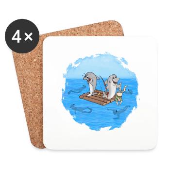 Sharks on raft - Coasters (set of 4) - white - Front