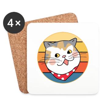 Drôle mignon Kawaii chat visage rétro coucher de soleil - Dessous de verre (lot de 4) - blanc - Devant
