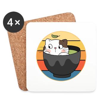 Drôle mignon Kawaii Cat Face Rétro Coucher de soleil - Dessous de verre (lot de 4) - blanc - Devant
