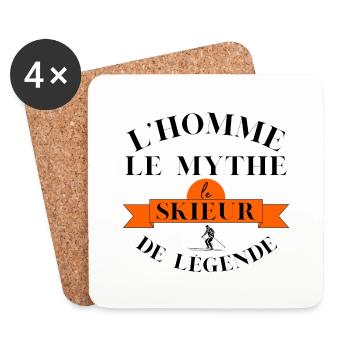 Skieur de légende : Maître des pistes, cadeau ski - Dessous de verre (lot de 4) - blanc - Devant