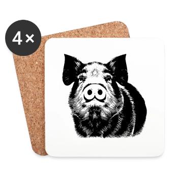 porc doux porcs porcs animaux animaux 2 - Dessous de verre (lot de 4) - blanc - Devant