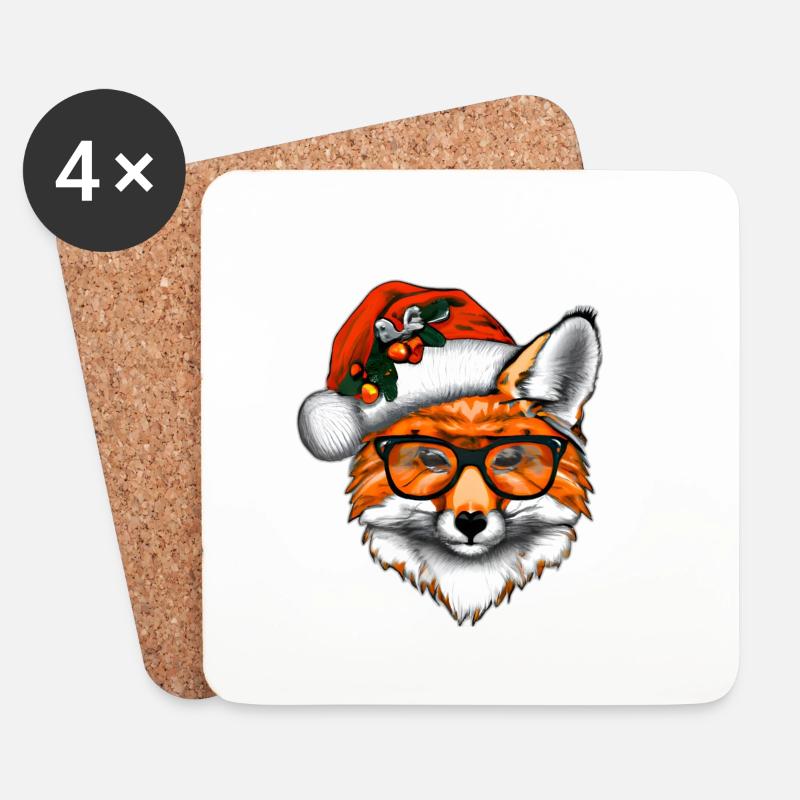 Weihnachten Christmas Fuchs mit Brille - Untersetzer (4er-Set) - Weiß