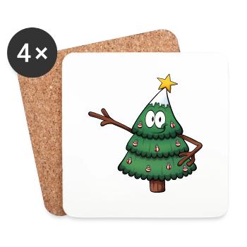 Süßer Weihnachtsbaum Charakter - Untersetzer (4er-Set) - Weiß - Vorne