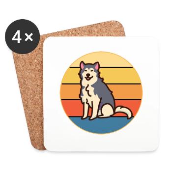 Drôle Kawaii Mignon Husky Dog Vintage Retro Sunset - Dessous de verre (lot de 4) - blanc - Devant
