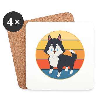 Drôle Kawaii Mignon Husky Dog Vintage Retro Sunset - Dessous de verre (lot de 4) - blanc - Devant