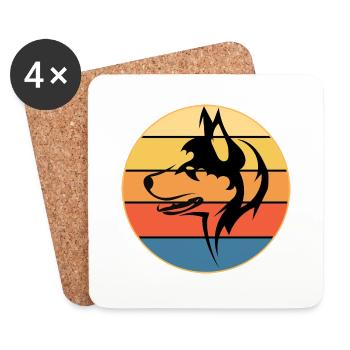 Drôle Kawaii Mignon Husky Dog Vintage Retro Sunset - Dessous de verre (lot de 4) - blanc - Devant