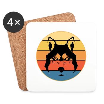 Drôle Kawaii Mignon Husky Dog Vintage Retro Sunset - Dessous de verre (lot de 4) - blanc - Devant