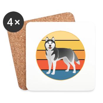 Drôle Kawaii Mignon Husky Dog Vintage Retro Sunset - Dessous de verre (lot de 4) - blanc - Devant