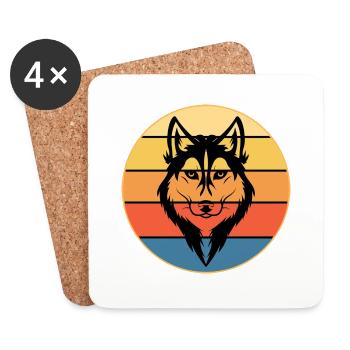 Drôle Kawaii Mignon Husky Dog Vintage Retro Sunset - Dessous de verre (lot de 4) - blanc - Devant