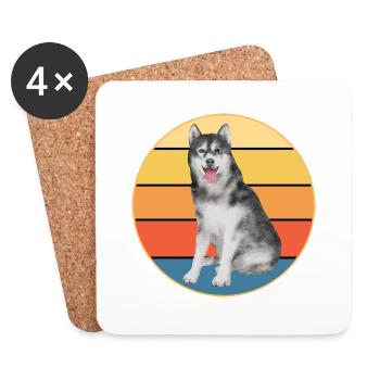 Drôle Kawaii Mignon Husky Dog Vintage Retro Sunset - Dessous de verre (lot de 4) - blanc - Devant