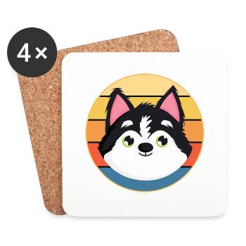 Drôle Kawaii Mignon Husky Dog Vintage Retro Sunset - Dessous de verre (lot de 4) - blanc - Devant