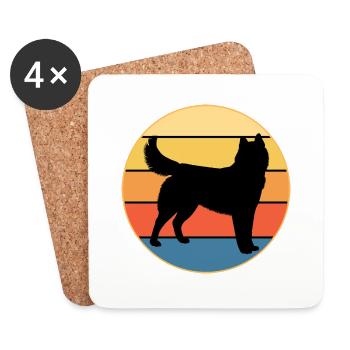 Drôle Kawaii Mignon Husky Dog Vintage Retro Sunset - Dessous de verre (lot de 4) - blanc - Devant
