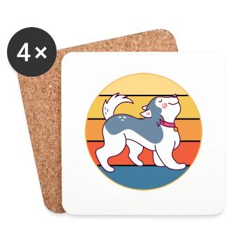 Drôle Kawaii Mignon Husky Dog Vintage Retro Sunset - Dessous de verre (lot de 4) - blanc - Devant
