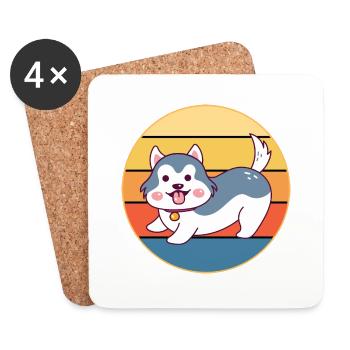 Drôle Kawaii Mignon Husky Dog Vintage Retro Sunset - Dessous de verre (lot de 4) - blanc - Devant