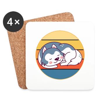 Drôle Kawaii Mignon Husky Dog Vintage Retro Sunset - Dessous de verre (lot de 4) - blanc - Devant