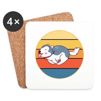 Drôle Kawaii Mignon Husky Dog Vintage Retro Sunset - Dessous de verre (lot de 4) - blanc - Devant