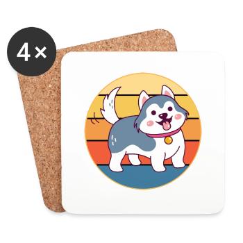 Drôle Kawaii Mignon Husky Dog Vintage Retro Sunset - Dessous de verre (lot de 4) - blanc - Devant