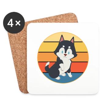 Drôle Kawaii Mignon Husky Dog Vintage Retro Sunset - Dessous de verre (lot de 4) - blanc - Devant
