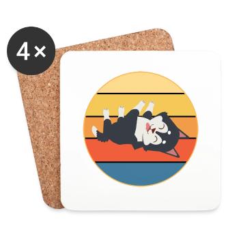 Drôle Kawaii Mignon Husky Dog Vintage Retro Sunset - Dessous de verre (lot de 4) - blanc - Devant