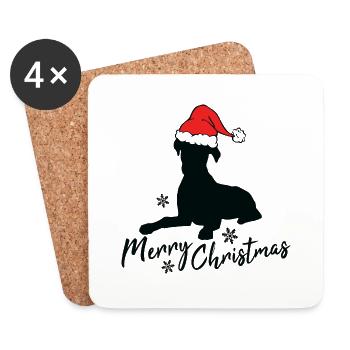 Joyeux boxer de Noël - Dessous de verre (lot de 4) - blanc - Devant