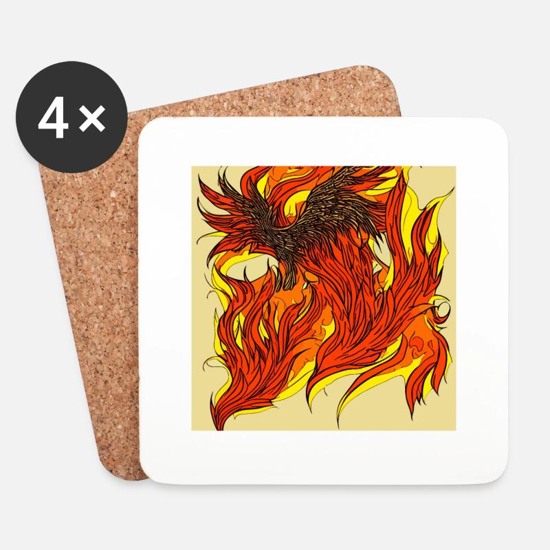 Illustration eines Phönix, Vektorstil - Untersetzer (4er-Set) - Weiß