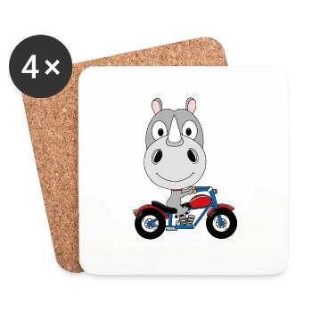 MOTORRAD - BIKER - NASHORN - TIER - TIERISCH - Untersetzer (4er-Set) - Weiß - Vorne