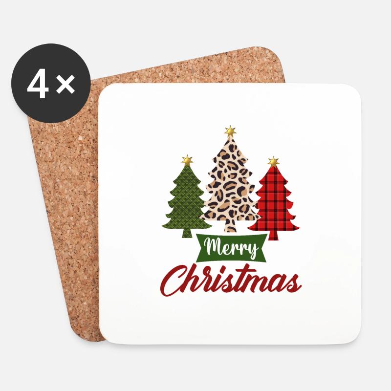 Frohe Weihnachtsbäume Muster - Untersetzer (4er-Set) - Weiß