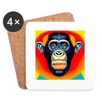 Illustration d’un portrait de chimpanzé - Dessous de verre (lot de 4) - blanc - Devant