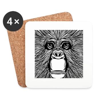 Illustration of a portrait of a chimpanzee - Coasters (set of 4) - white - Front