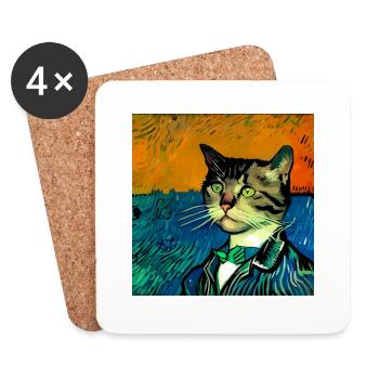 Cat painted by Van Gogh - Coasters (set of 4) - white - Front