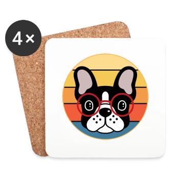 Français Bulldog Dog Breed Vintage Retro Sunset - Dessous de verre (lot de 4) - blanc - Devant