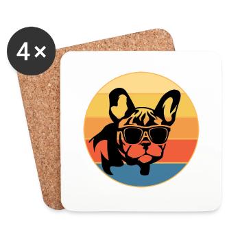 Français Bulldog Dog Breed Vintage Retro Sunset - Dessous de verre (lot de 4) - blanc - Devant