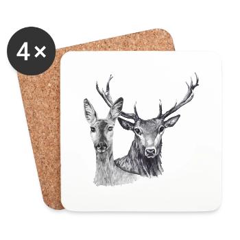 Deer and doe - Coasters (set of 4) - white - Front