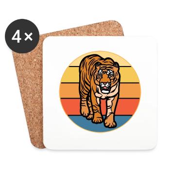 Tiger Big Cat Vintage Retro Sunset - Dessous de verre (lot de 4) - blanc - Devant