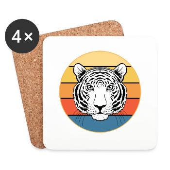 Tiger Big Cat Vintage Retro Sonnenuntergang - Untersetzer (4er-Set) - Weiß - Vorne