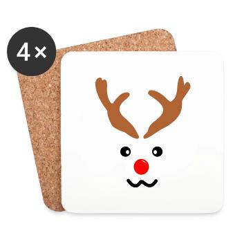 Rentier Gesicht Geweih rote Nase Weihnachten - Untersetzer (4er-Set) - Weiß - Vorne