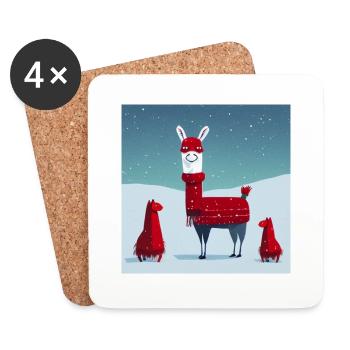 Süßes Lama Rot-Weißer Weihnachtsschal - Untersetzer (4er-Set) - Weiß - Vorne