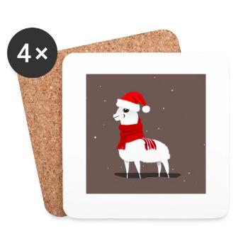 Llama Red-White Christmas Scarf 2 - Coasters (set of 4) - white - Front
