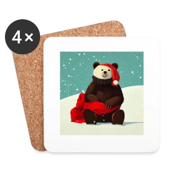 Mignon ours porte un chapeau de Père Noël à Noël - Dessous de verre (lot de 4) - blanc - Devant