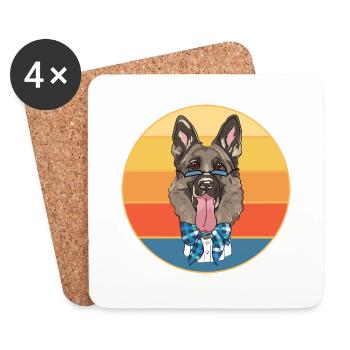 German Shepherd Dog Breed Vintage Retro Sunset - Coasters (set of 4) - white - Front