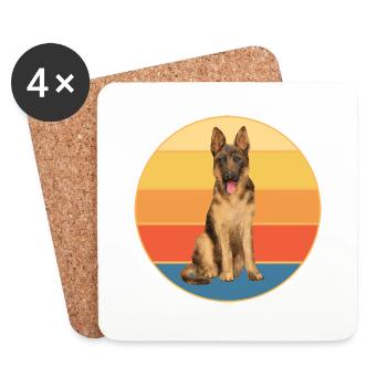 German Shepherd Dog Breed Vintage Retro Sunset - Coasters (set of 4) - white - Front