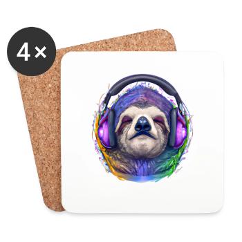 Cool sloth with headphones listens to music - Coasters (set of 4) - white - Front