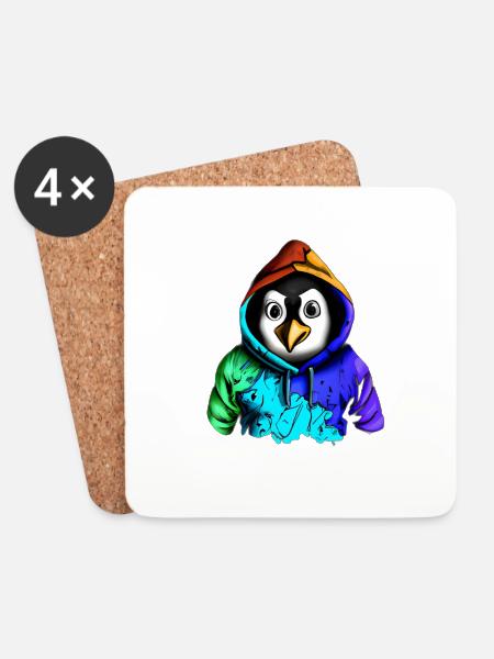 Überraschter Pinguin mit Pullover - Untersetzer (4er-Set) - Weiß