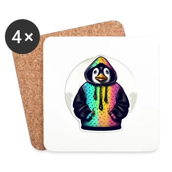 Pingouin avec pull coloré - Dessous de verre (lot de 4) - blanc - Devant