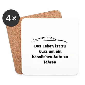 Das Leben ist zu kurz | Auto | Spruch | Shirt - Untersetzer (4er-Set) - Weiß - Vorne