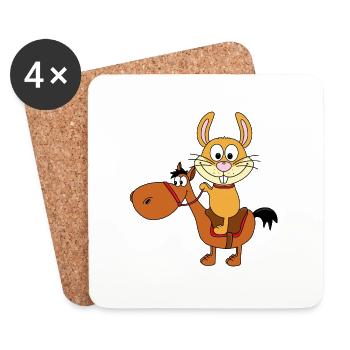 HASE - PFERD - REITEN - TIERE - TIERISCH - Untersetzer (4er-Set) - Weiß - Vorne