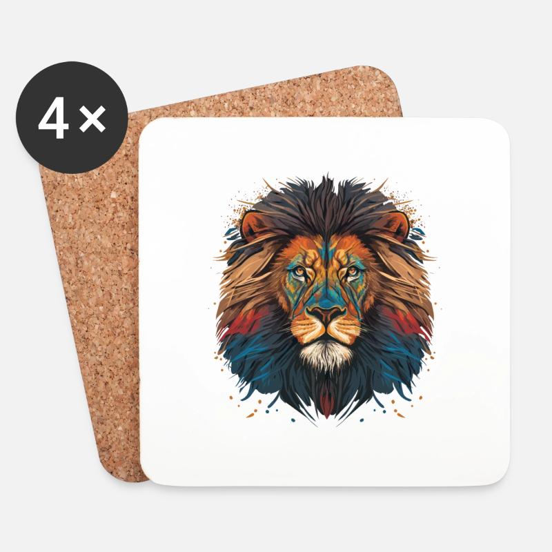 Safari Löwenkopf - Untersetzer (4er-Set) - Weiß