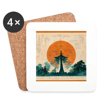 Japanischer Tempel - Untersetzer (4er-Set) - Weiß - Vorne